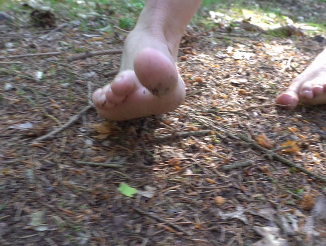 ASMR-Aufnahme von nackten Füße im Wald