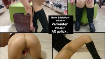 Beim Stiefelkauf mit dem Verkäufer im Lager AO gefickt- Ficksahne auf meinem Nylonarsch