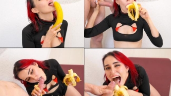 Bester schlampiger Blowjob mit Food Fetish Banana