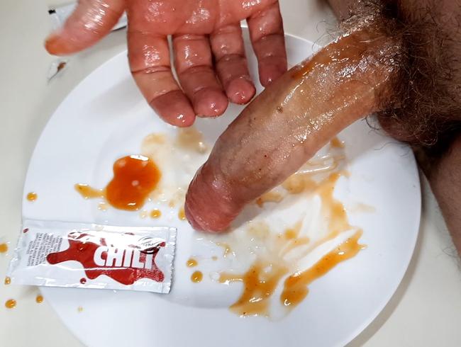 Chili Sauce Jack off – My Dick is on Fire