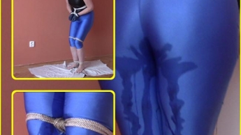 Desperation in blue spandex leggings