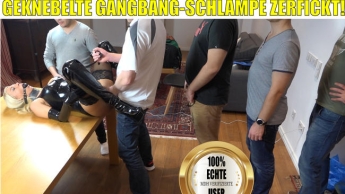 Die Fickstückbenutzung | Geknebelte Gangbang-Schlampe zerfickt!