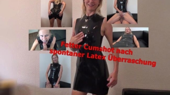 Fetter Cumshot nach spontaner Latex Überraschung