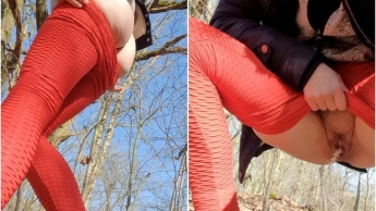 Feuchte Leggings. Spontaner Outdoor Piss