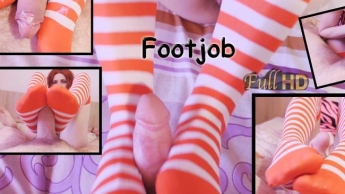 Footjob und Sperma auf meine roten Pfannen