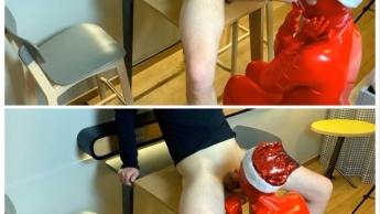 Für den Latex Nikolaus schießt eine menge Sperma heruas