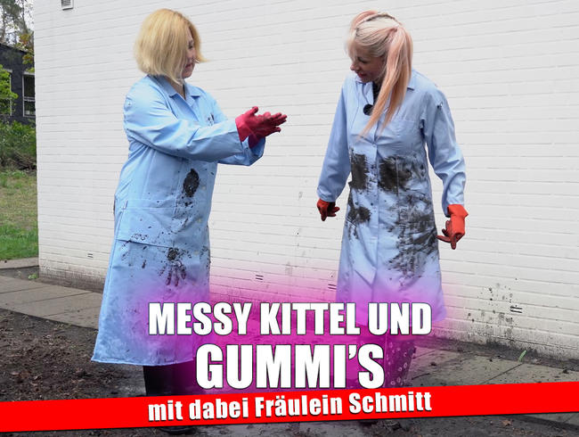 Geiles Messy Kittel Vergnügen zusammen mit Fräulein Schmitt mit Gummihandschuh und Gummistiefel