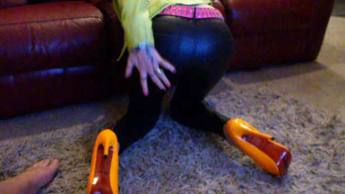 Hard hand on My Tight MILF Ass in Black Shiny PVC Pants.