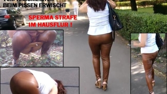 LEGGINGSSCHLAMPE IM FREMDEN GARTEN VOM HAUSMEISTER BEIM PISSEN ERWISCHT – SPERMA STRAFE IM HAUSFLUR