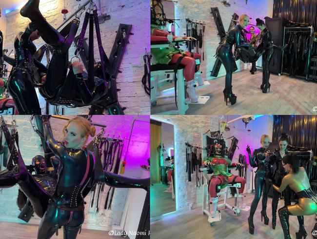 Latex Pegging mit drei Rubberladys