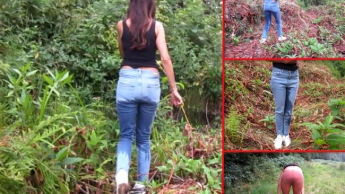 Natursekt-Spaziergang in der Natur – Piss in Jeans im Wald