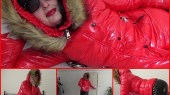 Neue rot glänzende PVC Daunenjacke