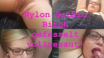 Nylon Gothic Bitch gefesselt vollgesaut