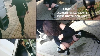 OMG !! Lackstiefel Schlampe pisst unter den LKW – Notpiss vor dem Userdate