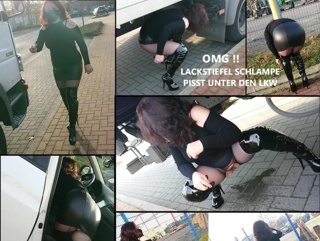 OMG !! Lackstiefel Schlampe pisst unter den LKW – Notpiss vor dem Userdate