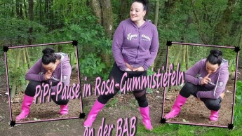 PiPi Pause in Rosa-Gummistiefeln an der BAB