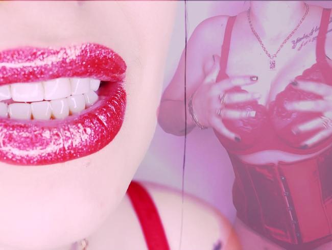 Rot glänzende Fantasie über meine hypnotisierenden Lippen und meinen sexy Körper