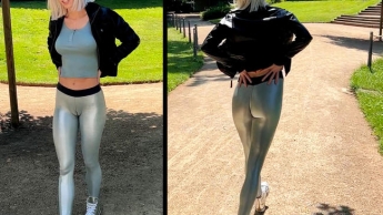 Schwanzbeschauung im Park! In Cameltoe Leggings hart gefickt!!