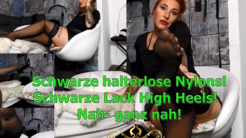 Schwarze halterlose Nylons! Schwarze Lack High Heels!  Nah- ganz nah! | by Lady_Demona