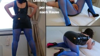 Sexy Chefin in Latex und Nylon bestellt Lehrling per SMS nach Hause