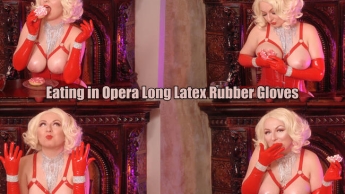 Sexy Glamour Pin Up Hot Blonde Eating in Opera Long Latex Rubber Gloves