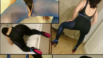 Sexy Workout in Wetlook und Nylon – Arsch und Cameltoe muss fit bleiben