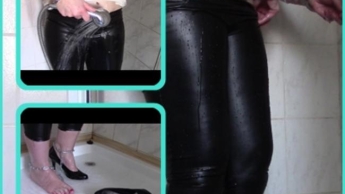 Showering in leather leggings