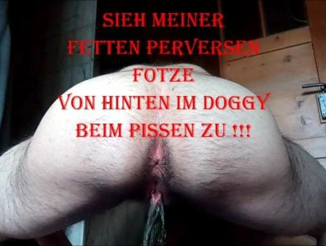 Sieh meiner fetten perversen Fotze von hinten im Doggy beim Pissen zu !!!