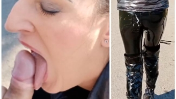 Spazieren in LatexJeans und Sperma auf den Arsch