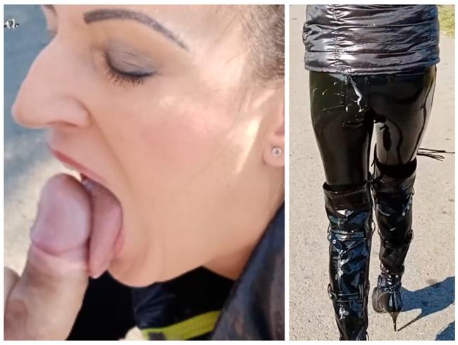 Spazieren in LatexJeans und Sperma auf den Arsch