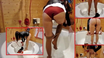 Striptease + Dusche nach Leiter-Piss in Shorts, FSH, Halbstiefeln