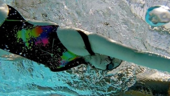 Swimming the sparkle swimsuit in the pool