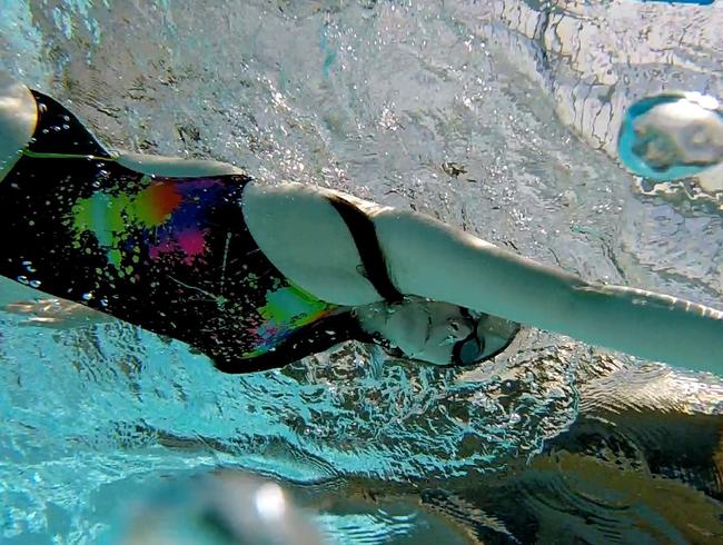 Swimming the sparkle swimsuit in the pool