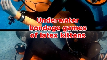 Underwater bondage games of latex kittens