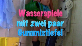 Wasserspiele mit zwei paar Gummistiefel