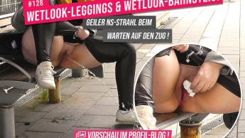 Wetlook-Leggings & Wetlook-Bahnsteig! – Geiler NS-Strahl beim Warten auf den Zug!