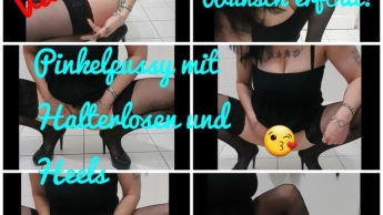 Wunsch erfüllt! Pinkelpussy mit Halterlosen und Heels