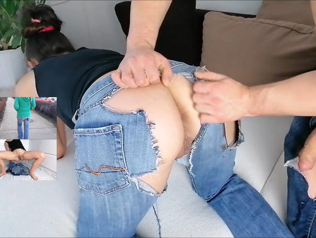 Zwei alte Jeans von User Tom-Pervers zerfetzt und eingesaut