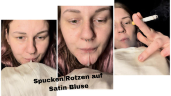 Auf Satin Bluse spucken beim Rauchen