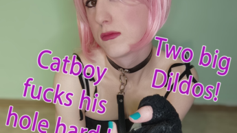 Catboy fucks his hole with two big dildos!