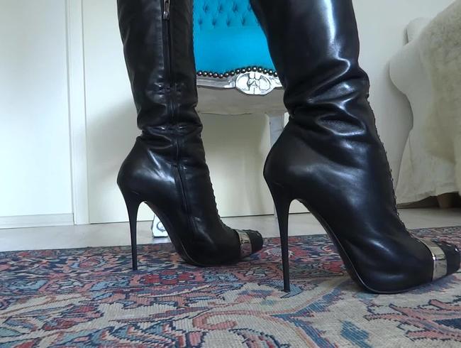 Schwarze Designer Stiletto High Heels Stiefel