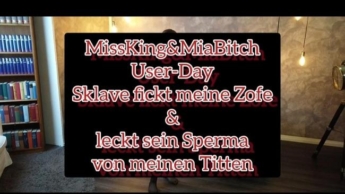 Sklave fickt meine Zofe & leckt sein Sperma von meinen Titten