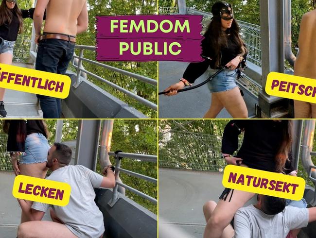 Öffentliche Demütigung – Femdom spielt mit ihrem Sklaven -> NS, Peitschen, Lecken, Fesseln