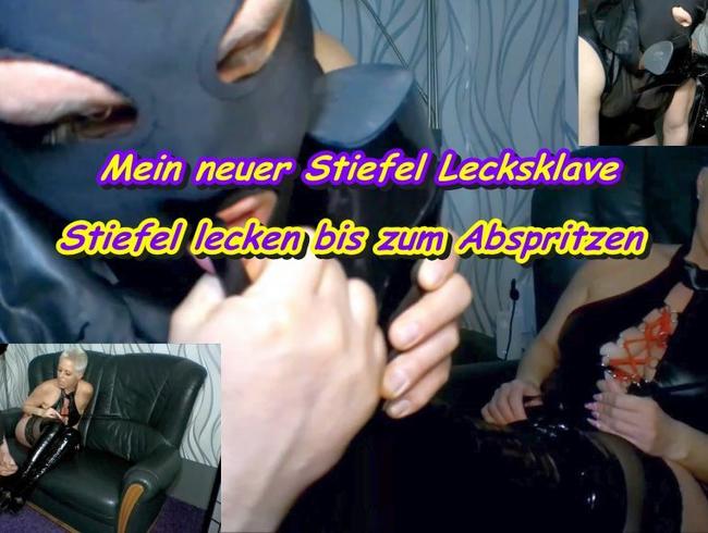 Mein neuer Stiefel Lecksklave | Sein Sperma auf meinen Overknee’s