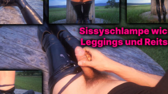 Sissyschlampe wichst in ganz Leggings und Reitstiefel