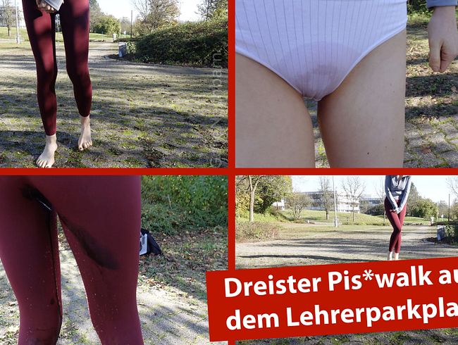 In enger Sportleggings öffentlich auf dem Lehrerparkplatz eingepisst