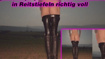 Sissyschlampe in Reitstiefeln pisst sich bei Mondschein richtig Voll