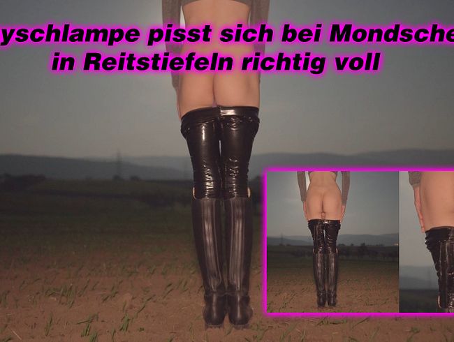 Sissyschlampe in Reitstiefeln pisst sich bei Mondschein richtig Voll