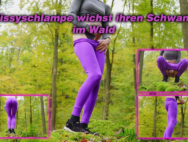 Sissyschlampe wichst ihren Schwanz im Wald in Scrunchleggings