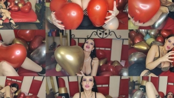 Valentinstag. Luftballons blasen und platzen lassen